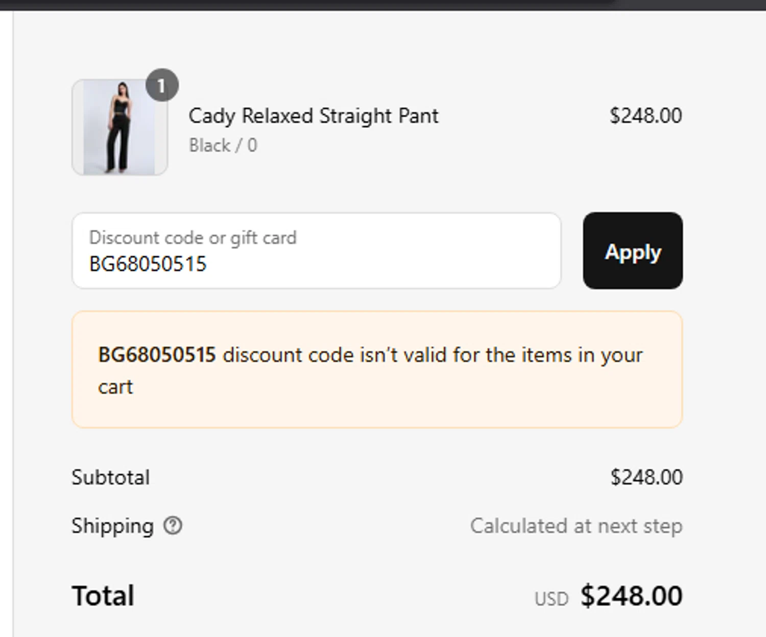 BCBGMAXAZRIA promo code screenshot showing code BG68050515 applied at BCBGMAXAZRIA checkout page. Uploaded by SimplyCodes community member pinkman on Jul 10, 2025