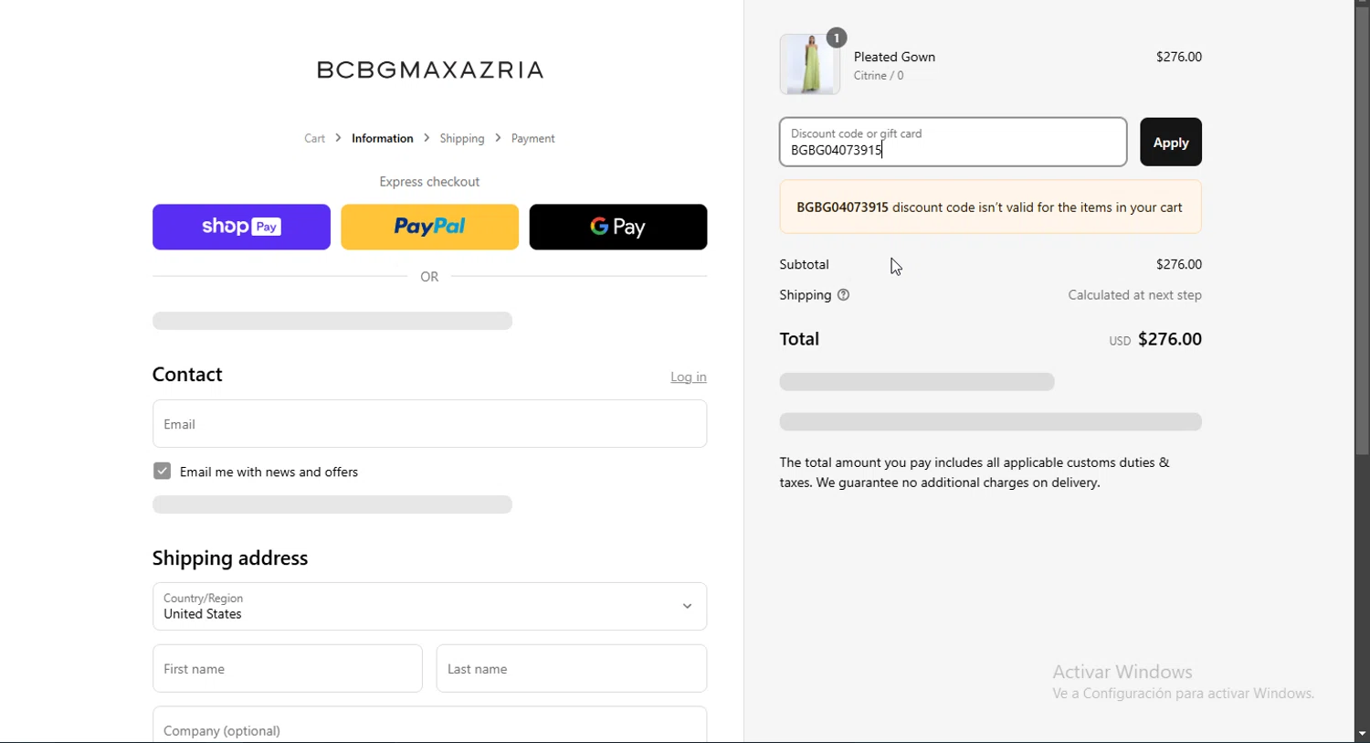 BCBGMAXAZRIA promo code screenshot showing code BGBG04073915 applied at BCBGMAXAZRIA checkout page. Uploaded by SimplyCodes community member Puta_madre10 on Mar 28, 2025