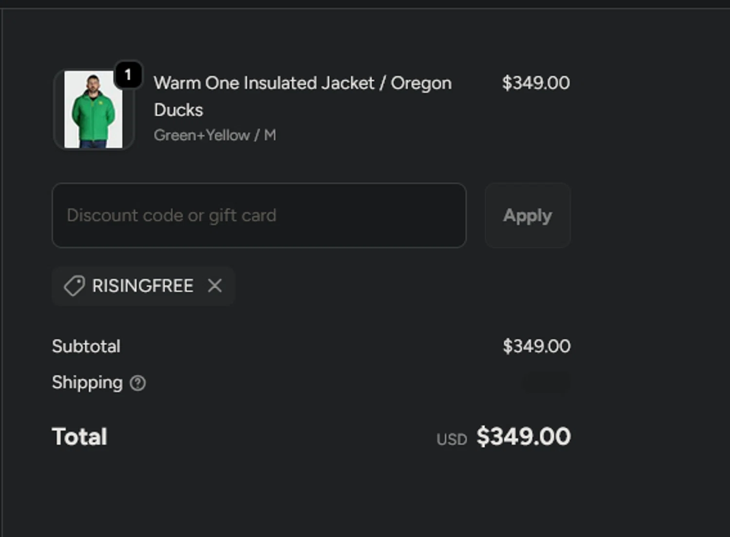 BCKR promo code screenshot showing code RISINGFREE applied at BCKR checkout page. Uploaded by SimplyCodes community member xocelot44x on Nov 15, 2025
