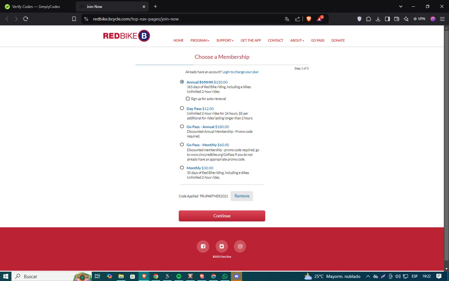 BCycle checkout page showing BCycle promo code box | Screenshot taken by SimplyCodes community member on Jan 3, 2025