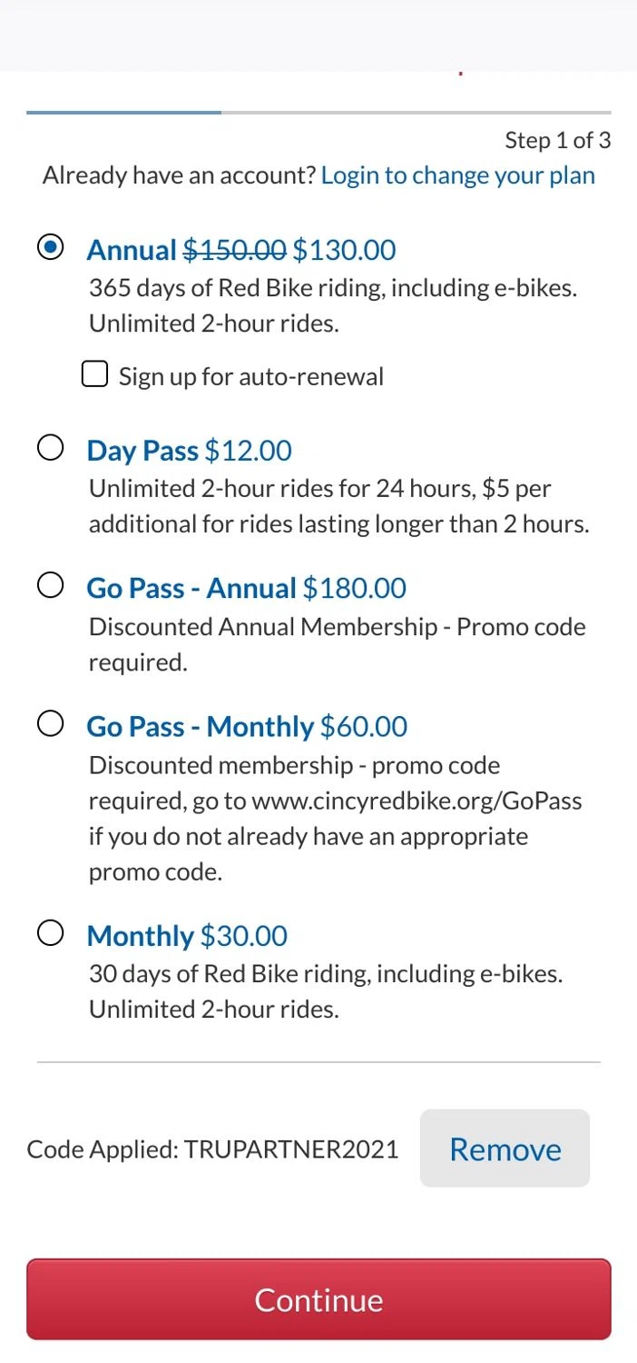 BCycle checkout page showing BCycle promo code box | Screenshot taken by SimplyCodes community member on Jan 3, 2025