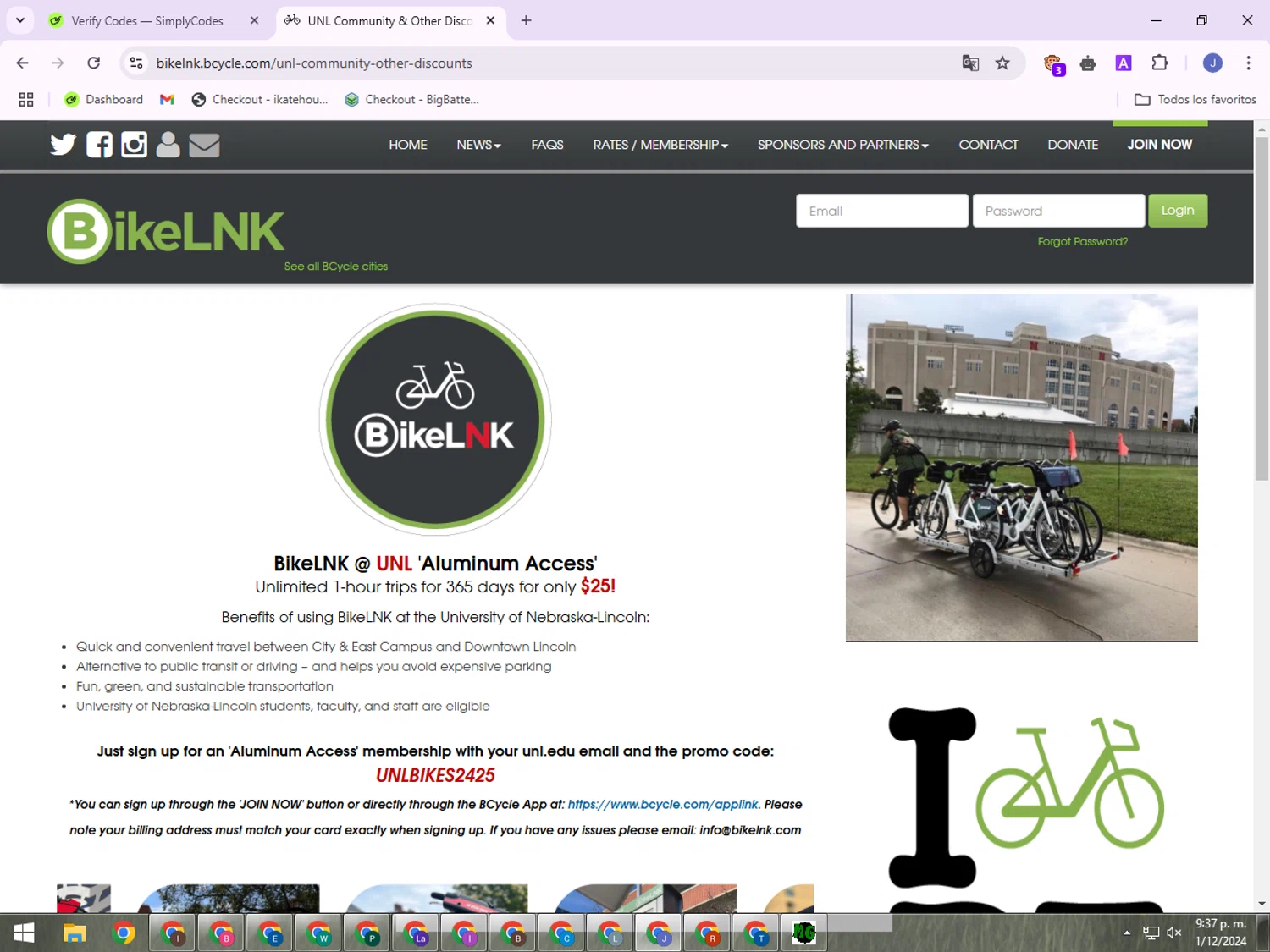 BCycle checkout page showing BCycle promo code box | Screenshot taken by SimplyCodes community member on Dec 2, 2024