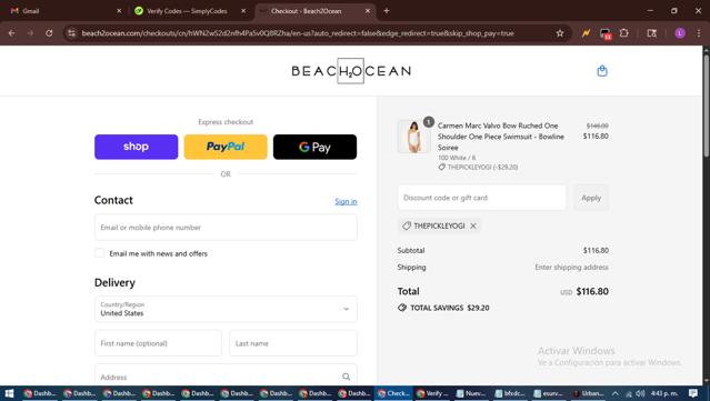 Beach2Ocean checkout page showing Beach2Ocean promo code box | Screenshot taken by SimplyCodes community member on Sep 13, 2025