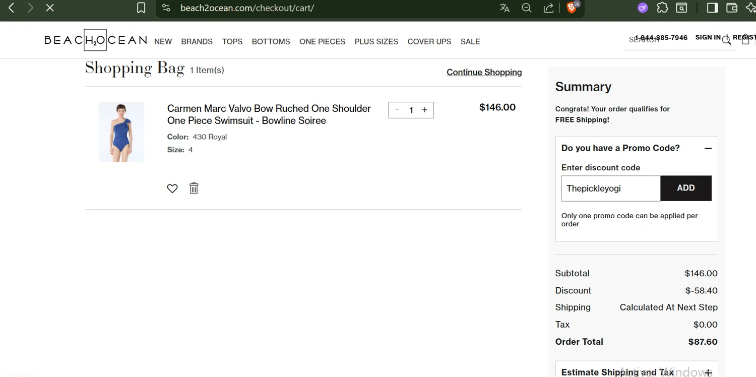 Beach2Ocean promo code screenshot showing code Thepickleyogi applied at Beach2Ocean checkout page. Uploaded by SimplyCodes community member SwiftLynx6587 on Aug 3, 2025