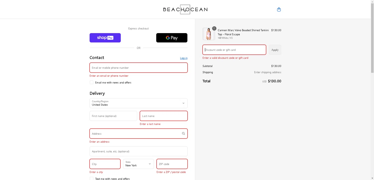 Beach2Ocean promo code screenshot showing code B2OELM6ABD15 applied at Beach2Ocean checkout page. Uploaded by SimplyCodes community member ThriftySentinel6456 on Aug 27, 2025