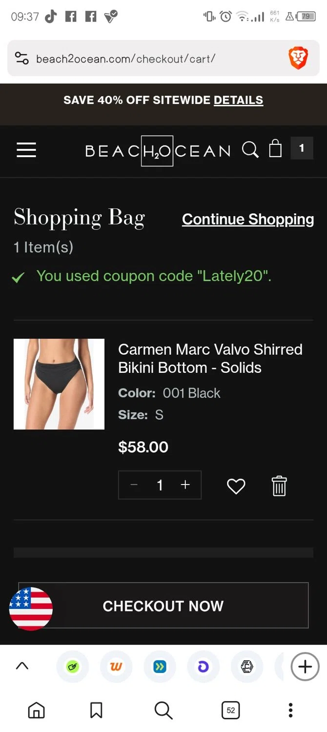 Beach2Ocean promo code screenshot showing code Lately20 applied at Beach2Ocean checkout page. Uploaded by SimplyCodes community member WhenEresMaik on Jun 24, 2025