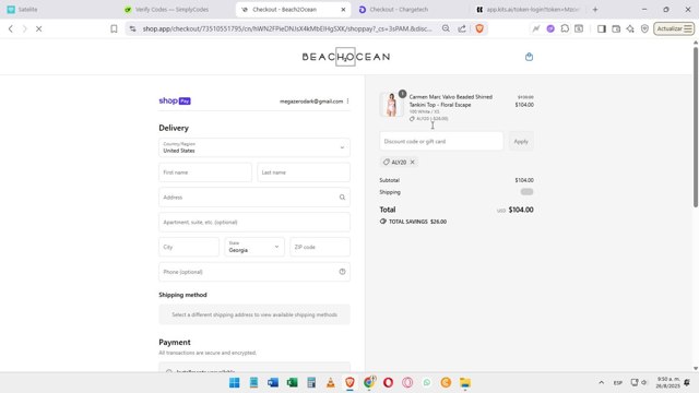 Beach2Ocean checkout page showing Beach2Ocean promo code box | Screenshot taken by SimplyCodes community member on Aug 26, 2025