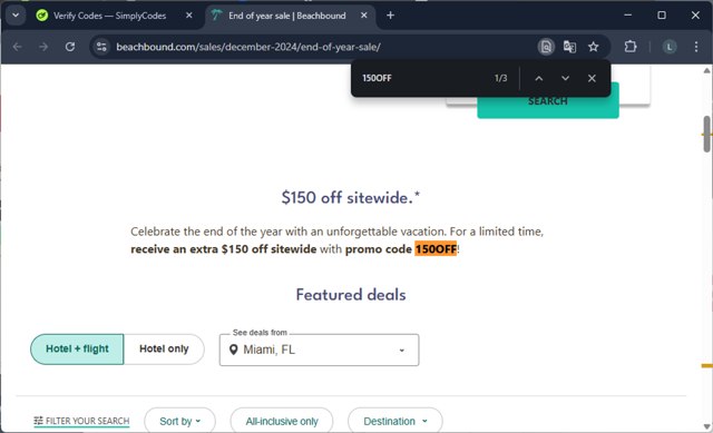 BeachBound checkout page showing BeachBound promo code box | Screenshot taken by SimplyCodes community member on Mar 18, 2025