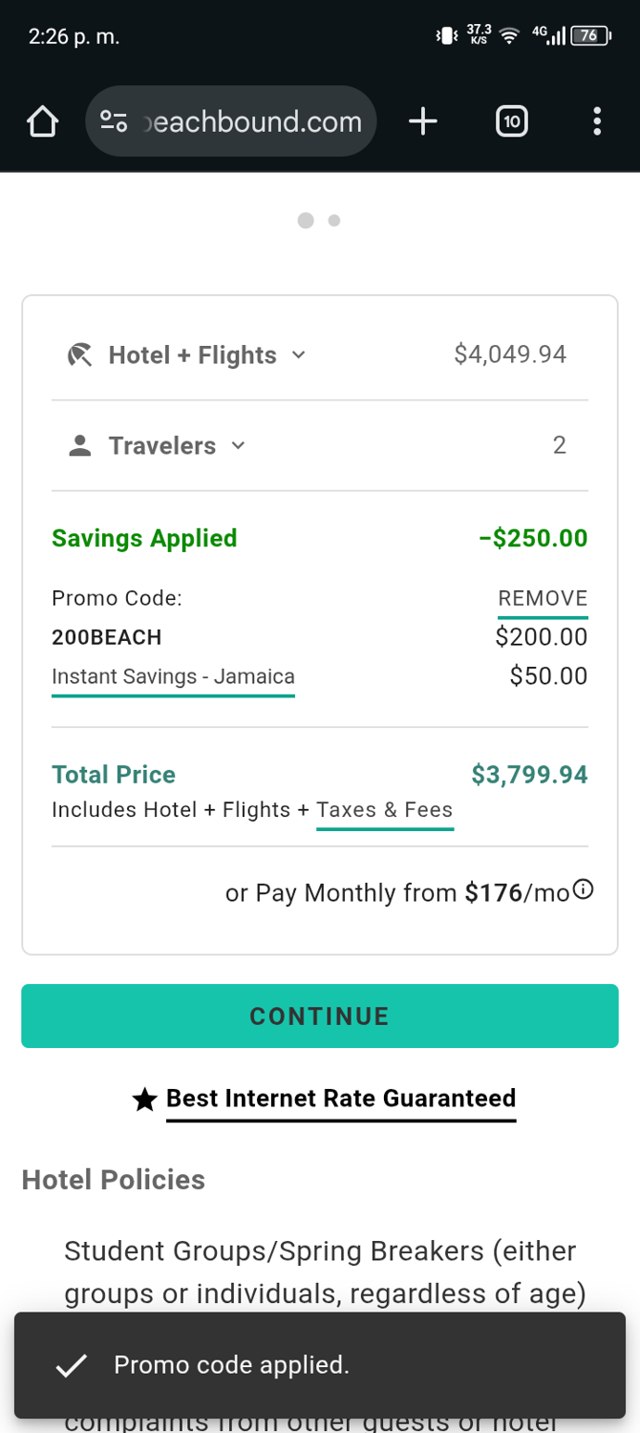 BeachBound checkout page showing BeachBound promo code box | Screenshot taken by SimplyCodes community member on Jul 24, 2025