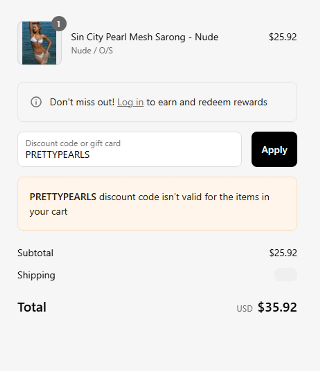 Beach Bunny discount code screenshot showing code PRETTYPEARLS applied at Beach Bunny checkout page. Uploaded by SimplyCodes community member MARIO12 on Aug 31, 2025