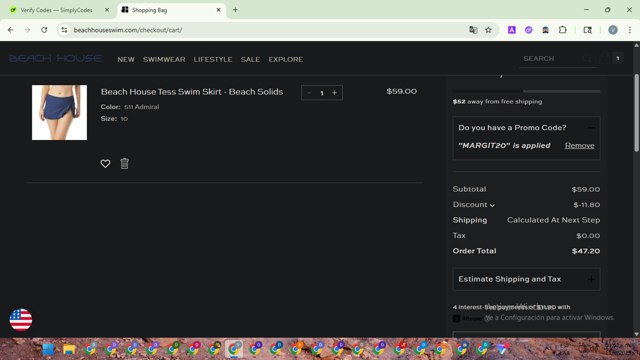Beach House Swimwear checkout page showing Beach House Swimwear coupon code box | Screenshot taken by SimplyCodes community member on Aug 13, 2025