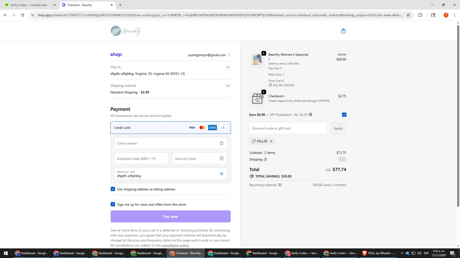 Beachly promo code screenshot showing code FALL30 applied at Beachly checkout page. Uploaded by SimplyCodes community member HHHHHHH on Dec 21, 2025