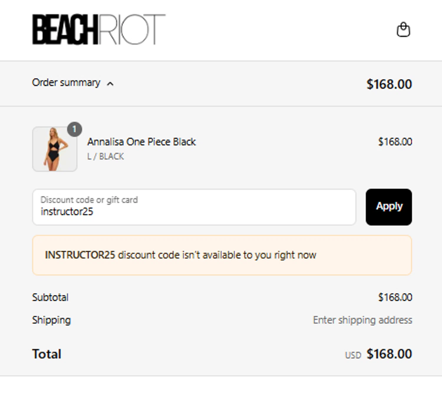 Beach Riot promo code screenshot showing code instructor25 applied at Beach Riot checkout page. Uploaded by SimplyCodes community member MariaRoma on Jul 5, 2025