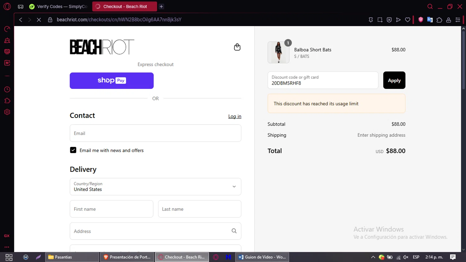 Beach Riot promo code screenshot showing code 20DBM5RHF8 applied at Beach Riot checkout page. Uploaded by SimplyCodes community member CleverMaven2889 on Aug 24, 2025