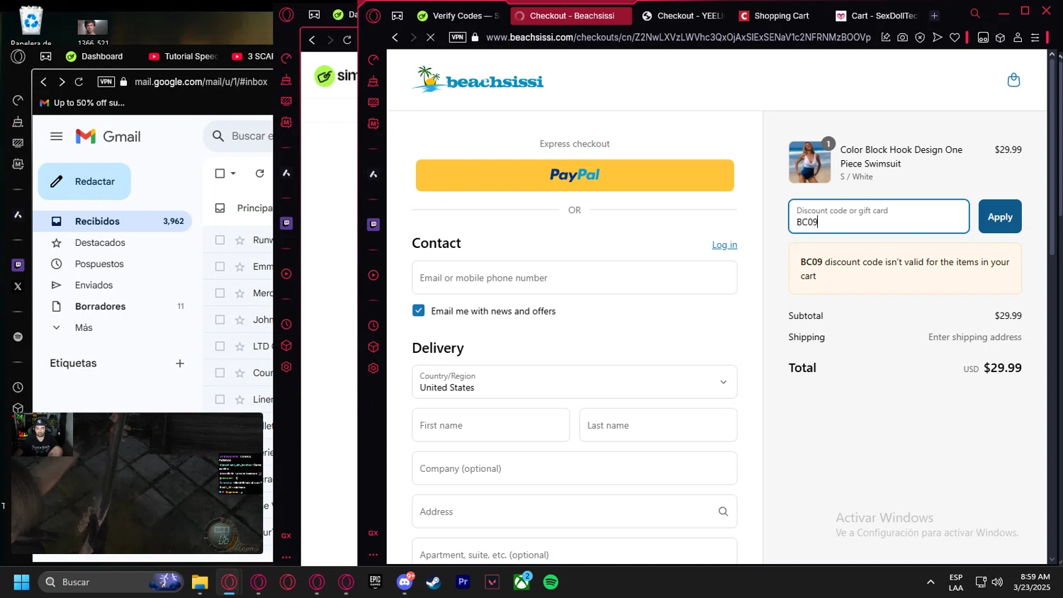 Beachsissi coupon code screenshot showing code BC09 applied at Beachsissi checkout page. Uploaded by SimplyCodes community member Billyyou on Mar 23, 2025