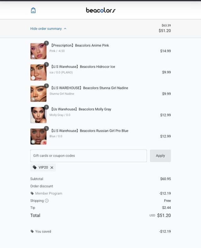 Beacolors checkout page showing Beacolors coupon code box | Screenshot taken by SimplyCodes community member on Jun 3, 2025