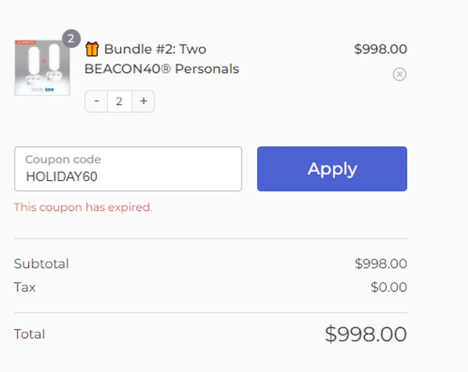BEACON40 promo code screenshot showing code HOLIDAY60 applied at BEACON40 checkout page. Uploaded by SimplyCodes community member Gato_2 on Mar 4, 2025