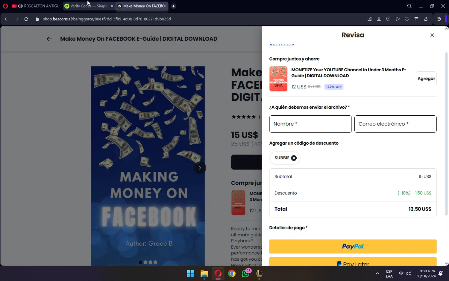 Beacons checkout page showing Beacons promo code box | Screenshot taken by SimplyCodes community member on Oct 30, 2024