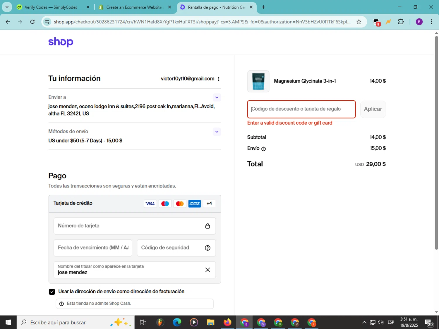 Beacon Threads discount code screenshot showing code Welcome10 applied at Beacon Threads checkout page. Uploaded by SimplyCodes community member Soyvictor on Aug 19, 2025