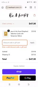 Be A Heart coupon verification screenshot