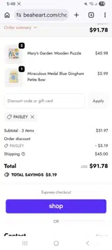 Be A Heart coupon verification screenshot