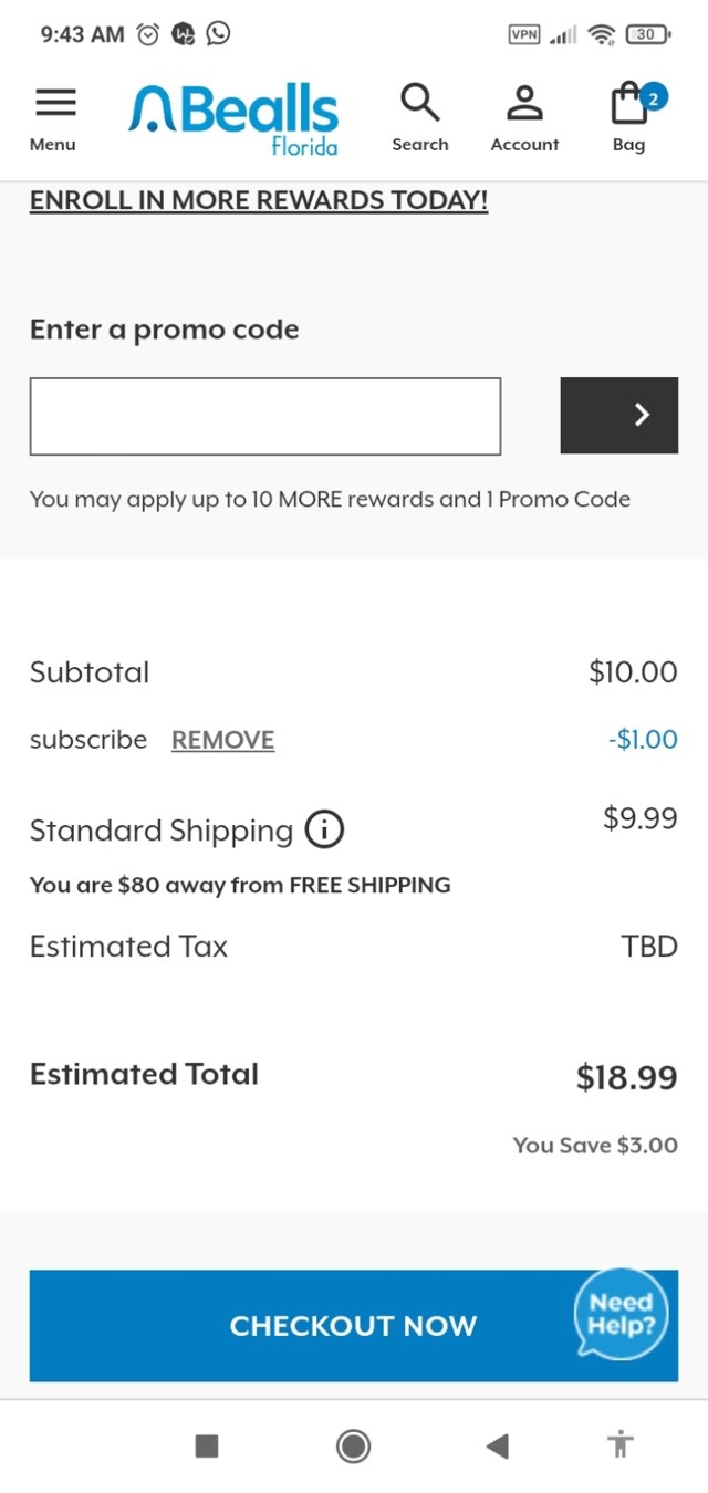 Bealls Florida checkout page showing Bealls Florida promo code box | Screenshot taken by SimplyCodes community member on May 22, 2023