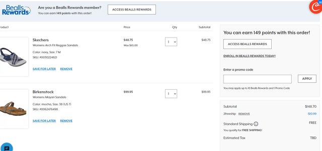 Bealls Florida checkout page showing Bealls Florida promo code box | Screenshot taken by SimplyCodes community member on Mar 30, 2024