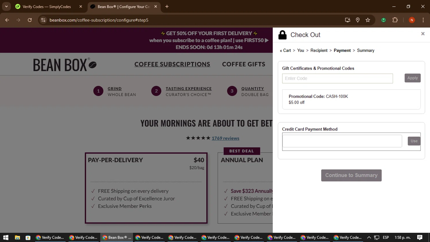 where to use Bean Box promo code box
