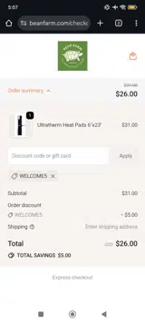 WELCOME5 coupon verification screenshot