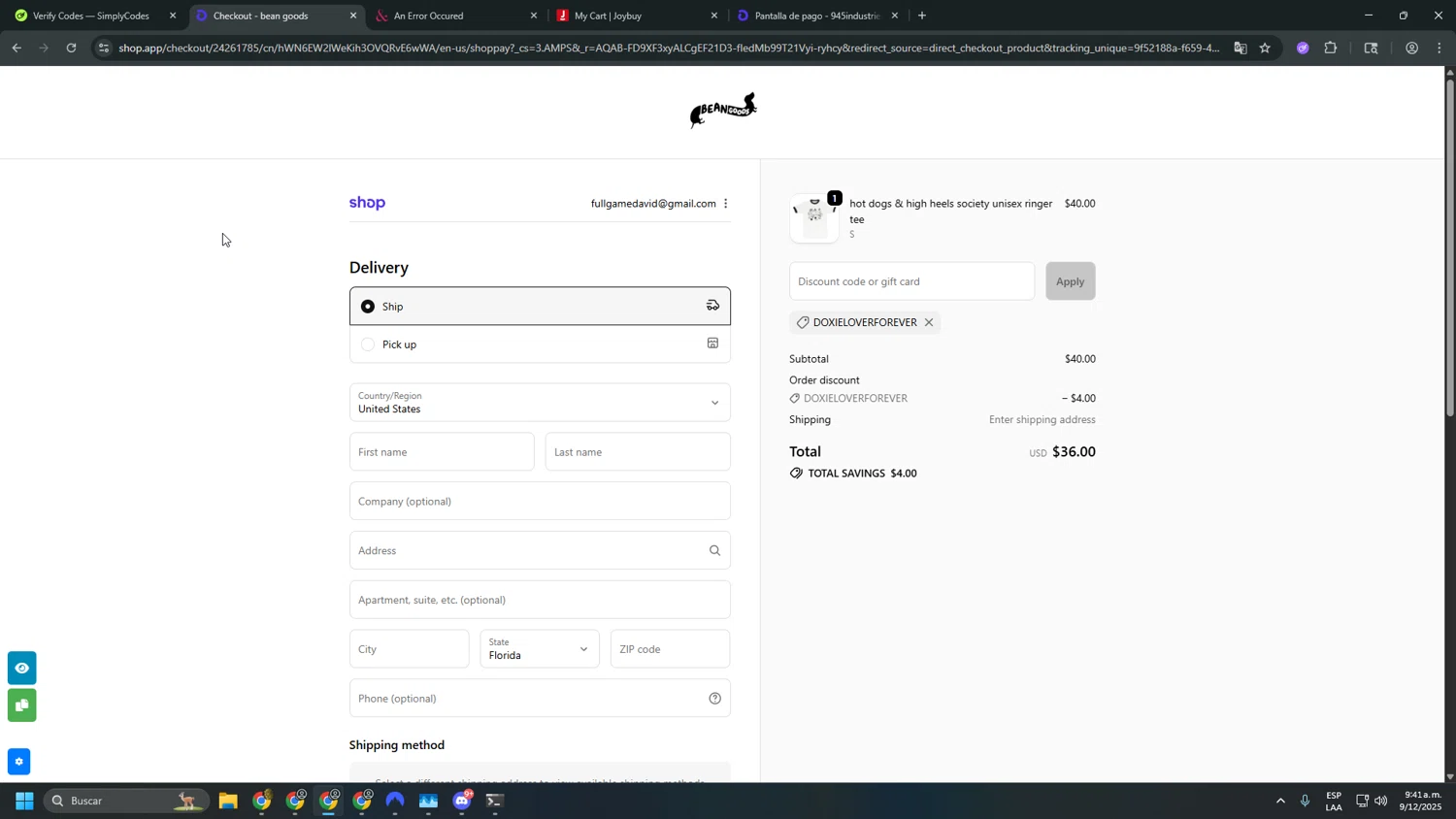 Bean Goods discount code screenshot showing code DOXIELOVERFOREVER applied at Bean Goods checkout page. Uploaded by SimplyCodes community member asdasdasd on Dec 9, 2025
