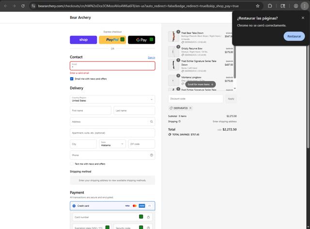 Bear Archery checkout page showing Bear Archery discount code box | Screenshot taken by SimplyCodes community member on Sep 10, 2025