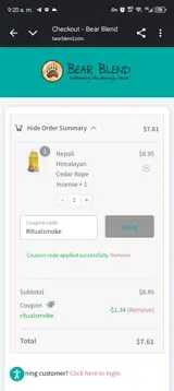 Bear Blend coupon verification screenshot