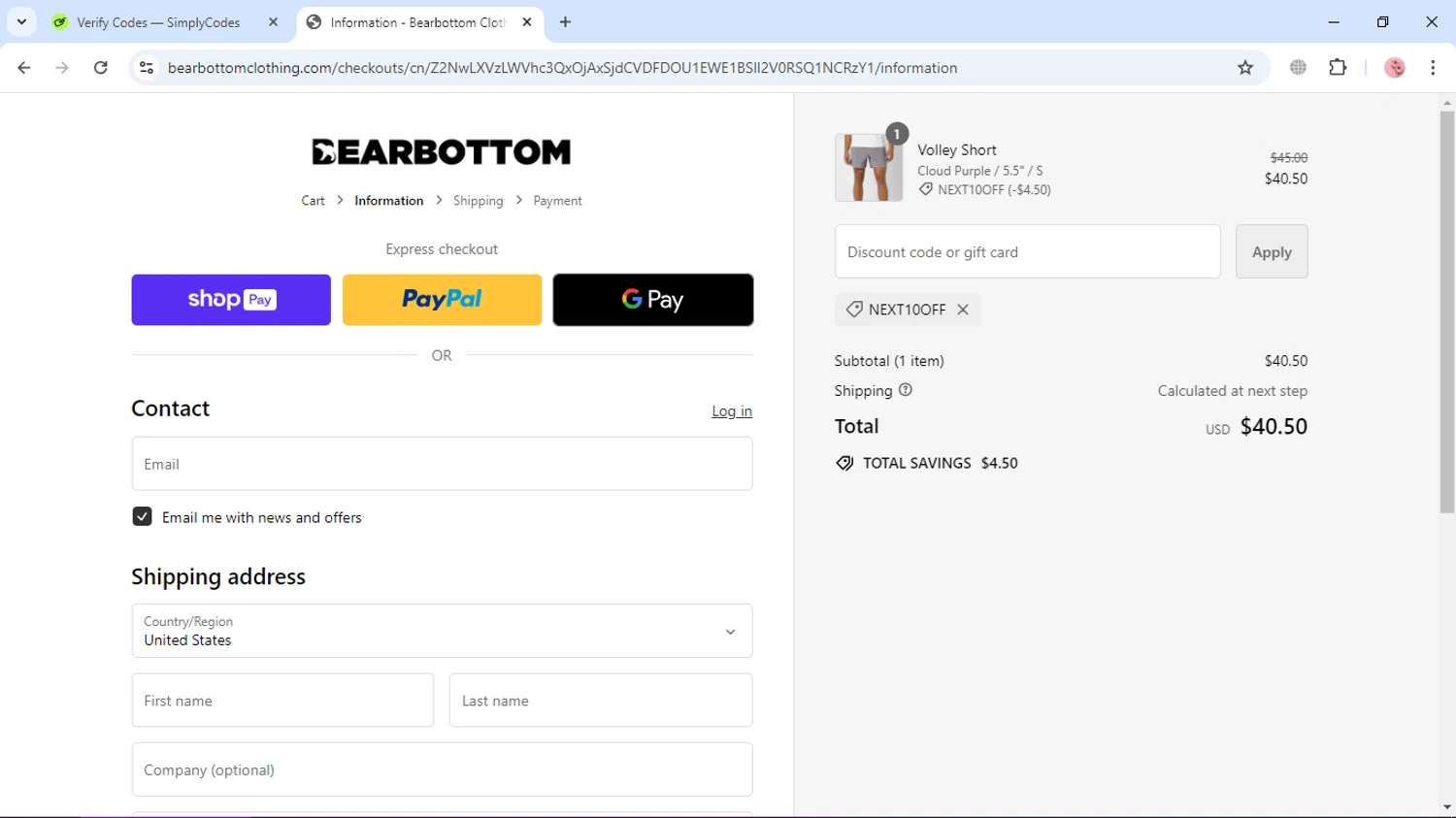 where to use Bear Bottom promo code box