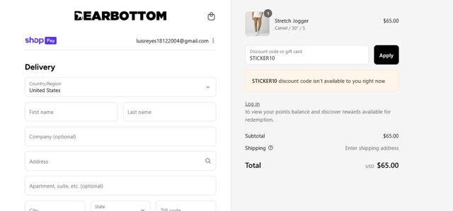 Bearbottom Clothing checkout page showing Bearbottom Clothing discount code box | Screenshot taken by SimplyCodes community member on Aug 25, 2025