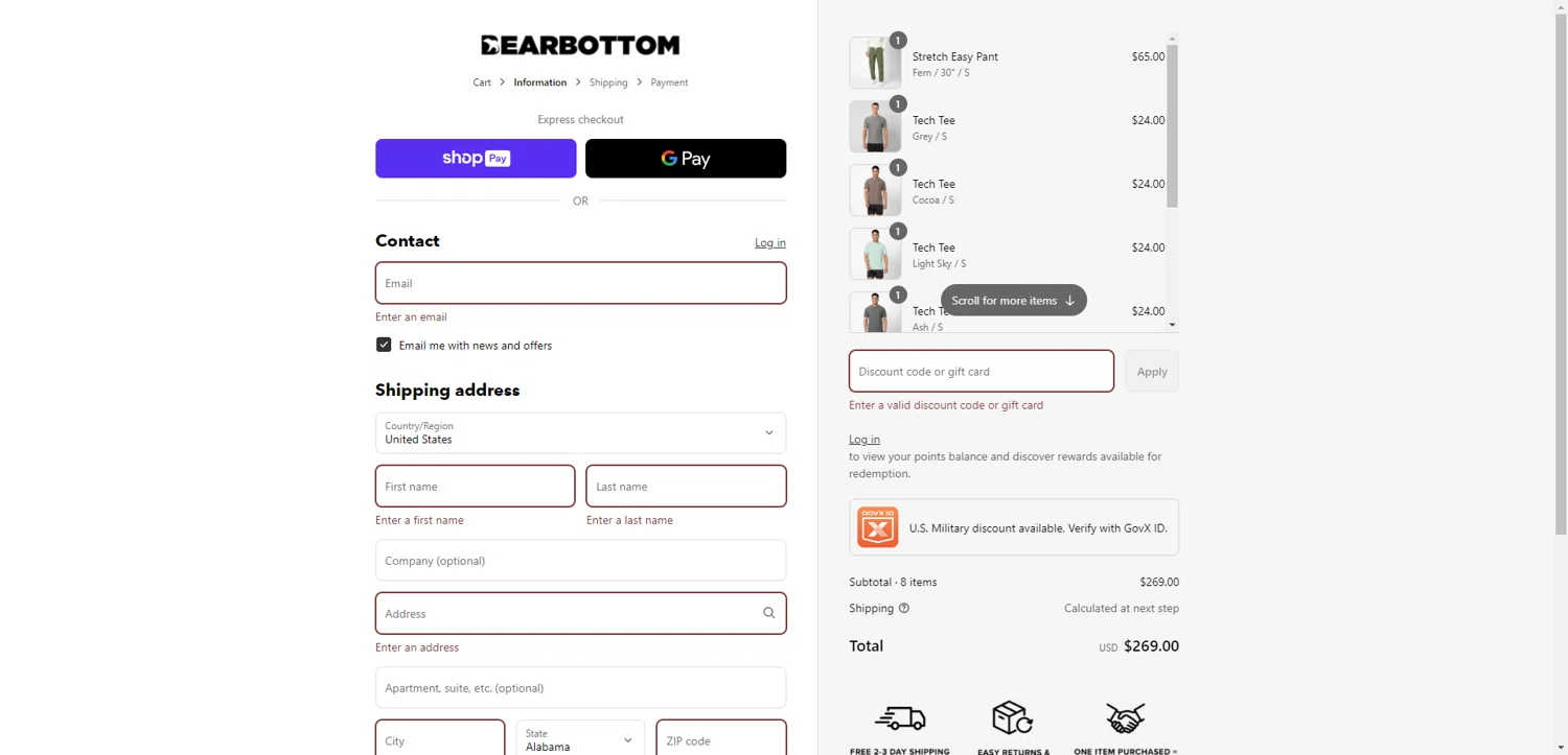 Bearbottom Clothing discount code screenshot showing code CARTX37KKQBX applied at Bearbottom Clothing checkout page. Uploaded by SimplyCodes community member NobleMaestro6498 on Jul 26, 2025