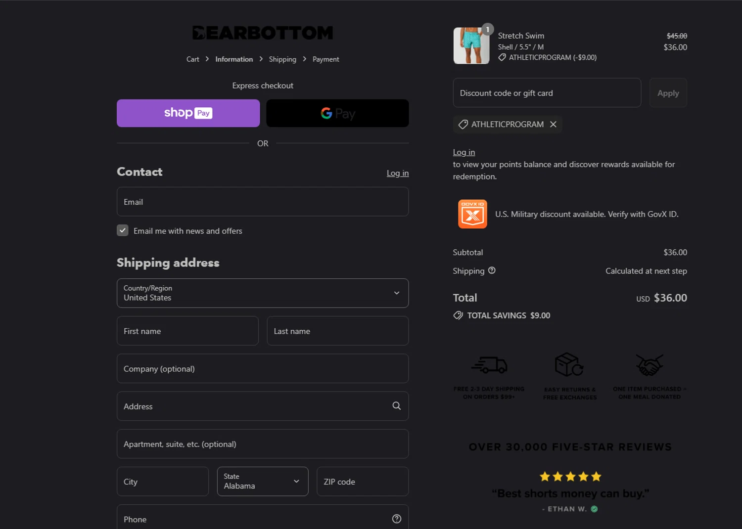 Bearbottom Clothing discount code screenshot showing code ATHLETICPROGRAM applied at Bearbottom Clothing checkout page. Uploaded by SimplyCodes community member Parangutirimicuaro on Aug 5, 2025
