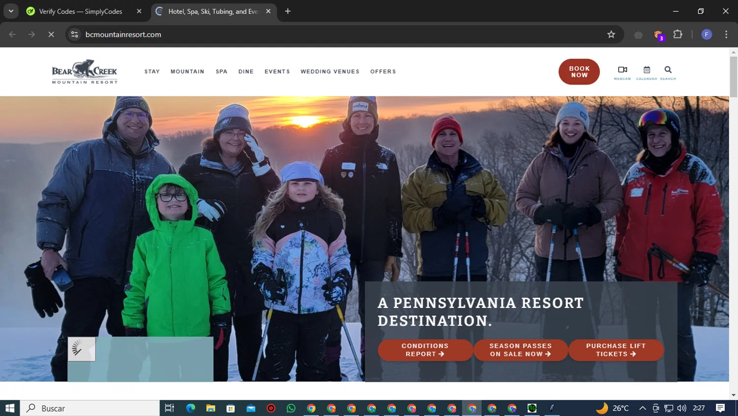 Bear Creek Resort promo code screenshot showing code LOVE20 applied at Bear Creek Resort checkout page. Uploaded by SimplyCodes community member ShieldLynx232 on Jan 7, 2025