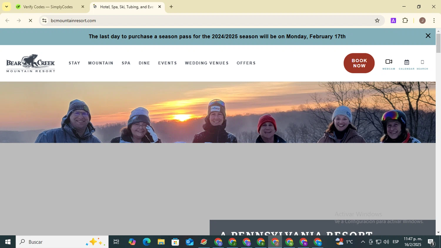 Bear Creek Resort promo code screenshot showing code summ20 applied at Bear Creek Resort checkout page. Uploaded by SimplyCodes community member ValiantHero2365 on Feb 17, 2025