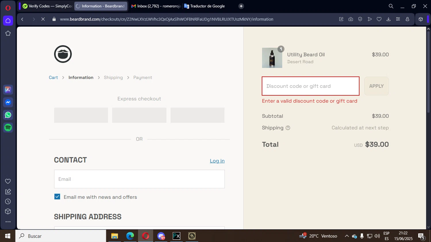 Beardbrand discount code screenshot showing code GROW15 applied at Beardbrand checkout page. Uploaded by SimplyCodes community member LegendaryEagle421 on Jun 16, 2025
