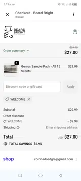 welcome coupon verification screenshot
