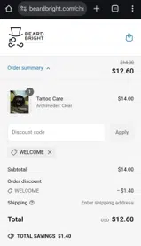 WELCOME coupon verification screenshot