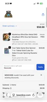 Bear Dice coupon verification screenshot