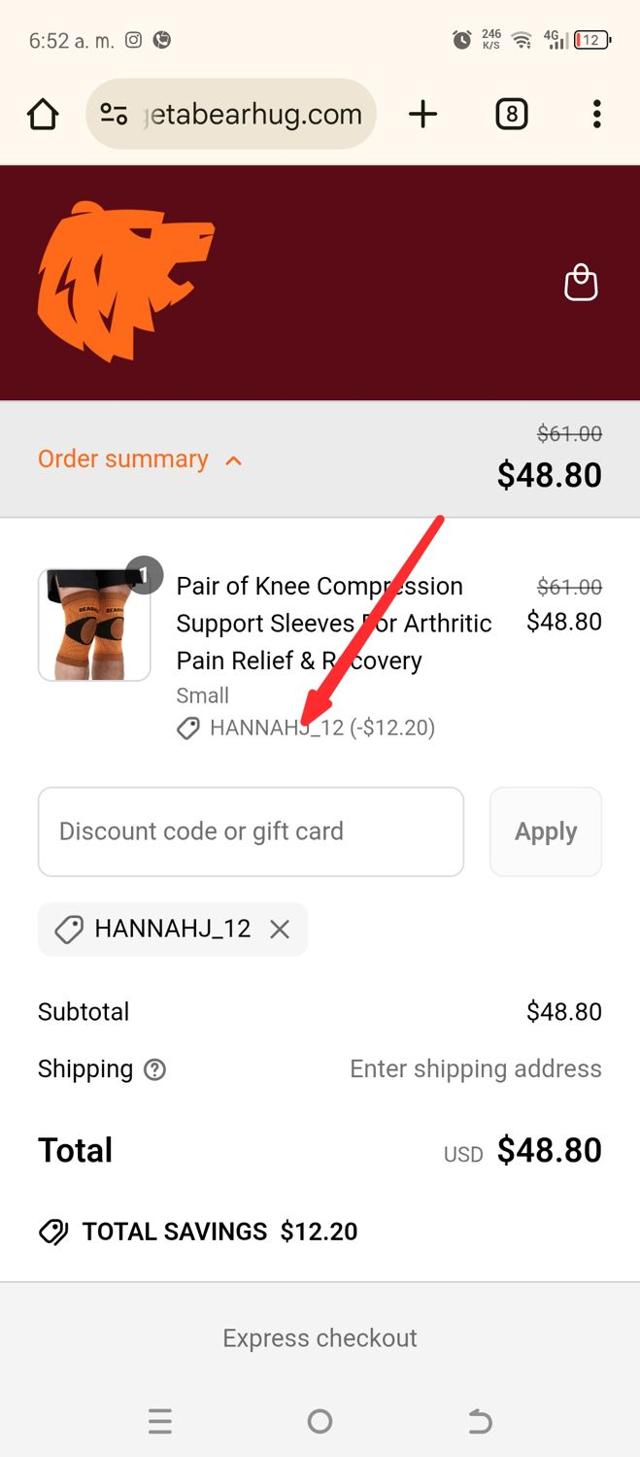 Bearhug checkout page showing Bearhug discount code box | Screenshot taken by SimplyCodes community member on May 8, 2025