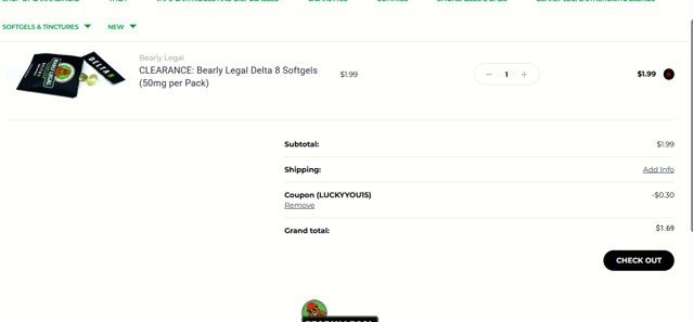 Bearly Legal Hemp checkout page showing Bearly Legal Hemp promo code box | Screenshot taken by SimplyCodes community member on Jul 18, 2025