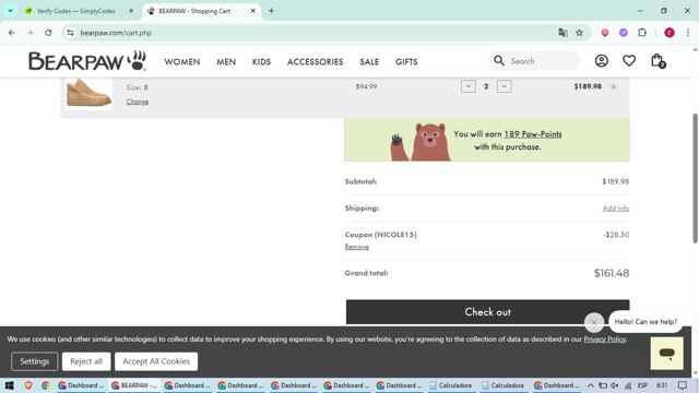 BEARPAW checkout page showing BEARPAW coupon code box | Screenshot taken by SimplyCodes community member on Aug 2, 2025
