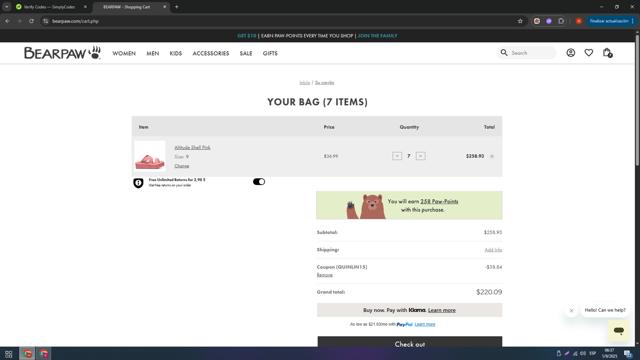 BEARPAW checkout page showing BEARPAW coupon code box | Screenshot taken by SimplyCodes community member on Sep 1, 2025