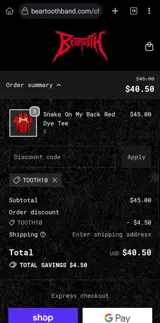 Beartooth coupon verification screenshot