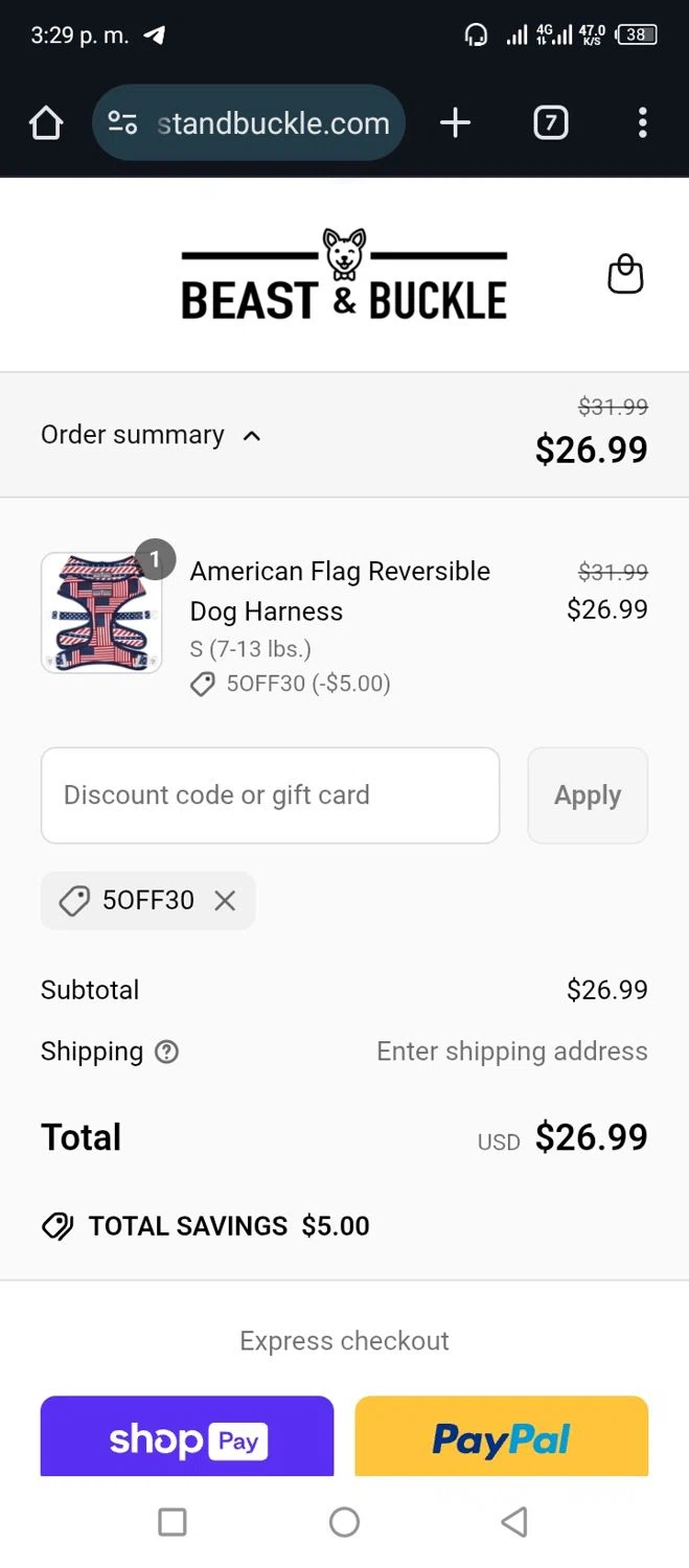 Beast & Buckle promo code screenshot showing code 5OFF30 applied at Beast & Buckle checkout page. Uploaded by SimplyCodes community member Miggy2024 on Jun 20, 2025