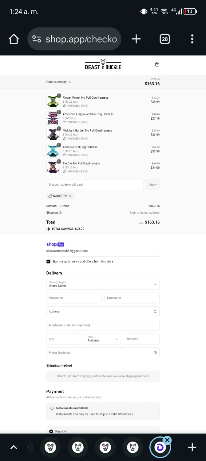 Beast & Buckle promo code screenshot showing code NARIROSE applied at Beast & Buckle checkout page. Uploaded by SimplyCodes community member Bernado on Jul 17, 2025
