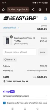 FW10 coupon verification screenshot
